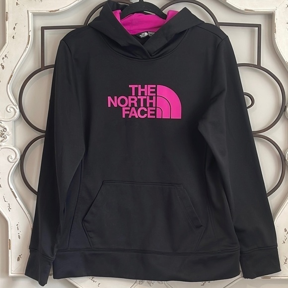 NORTH FACE PULLOVER HOODIE BLACK/PINK SIZE LARGE - Picture 1 of 9